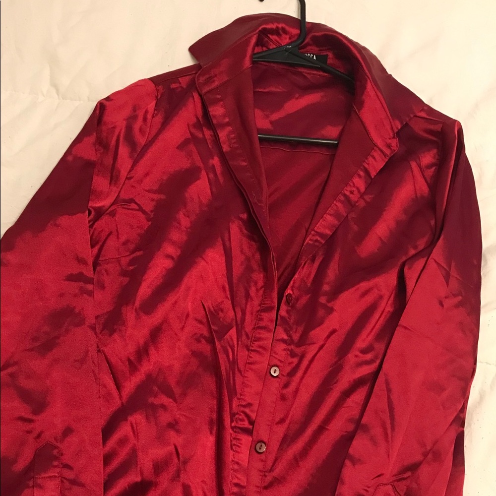 Red satin button up